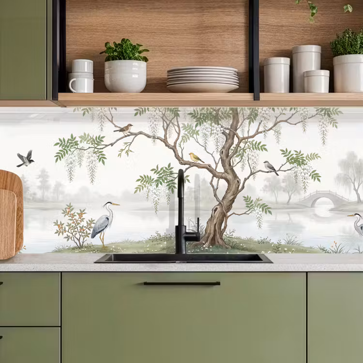 Reiger - Landschap - Groen keuken achterwand 2 middel -sfeer3