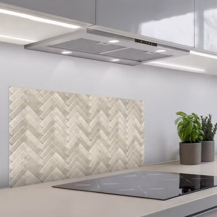 Visgraat - Wandtegel - Beige keuken achterwand spatscherm middel 899 -3d_schuin