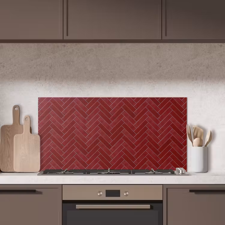 Visgraat - Wandtegel - Bordeaux - Rood keuken achterwand spatscherm middel 899 -sfeer2