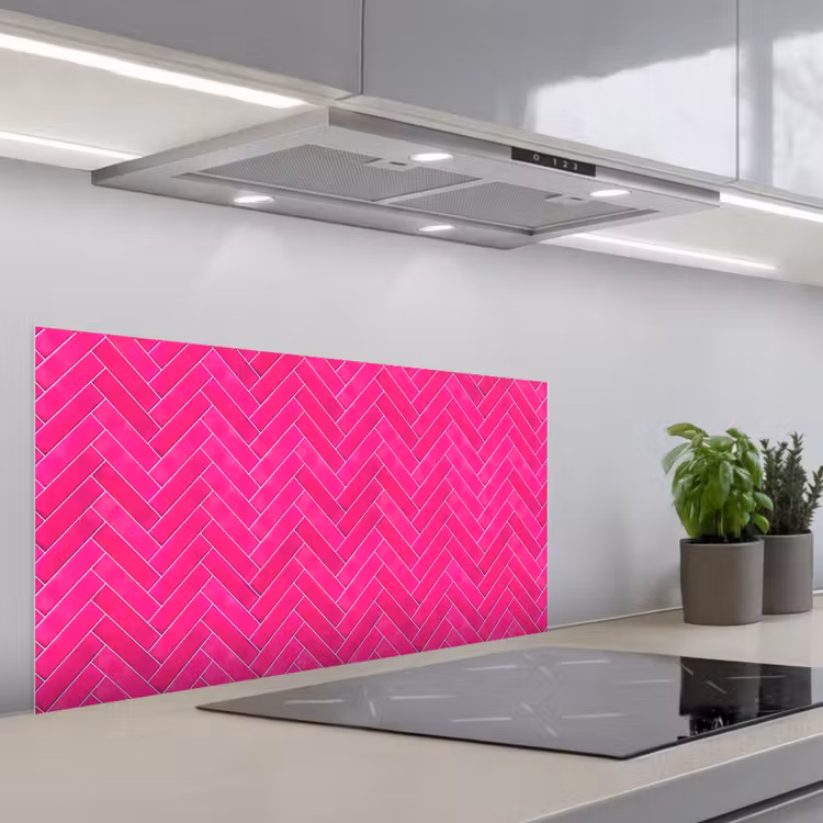 Visgraat - Wandtegel - Fuchsia - Roze keuken achterwand spatscherm middel 899 -3d_schuin