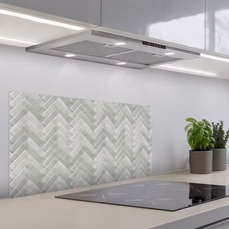 Visgraat - Wandtegel - Grijs keuken achterwand spatscherm middel 899 -3d_schuin