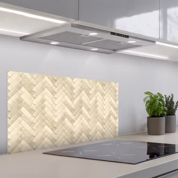 Visgraat - Wandtegel - Licht Beige keuken achterwand spatscherm middel 899 -3d_schuin
