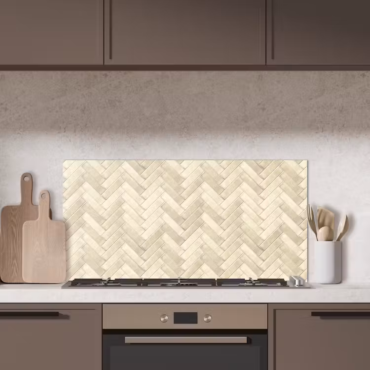Visgraat - Wandtegel - Licht Beige keuken achterwand spatscherm middel 899 -sfeer2