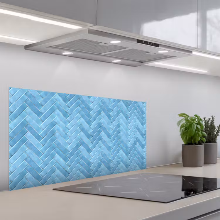 Visgraat - Wandtegel - Lichtblauw keuken achterwand spatscherm middel 899 -3d_schuin