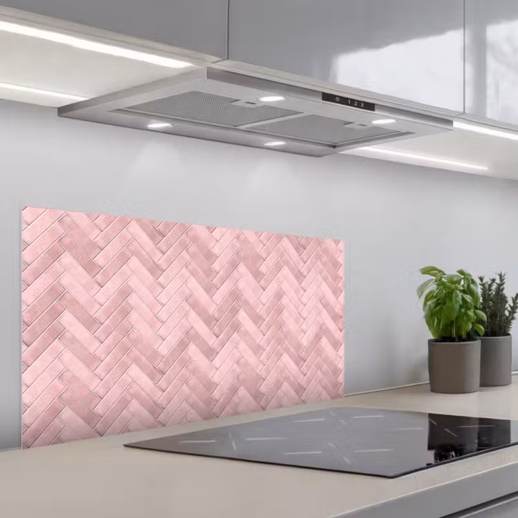 Visgraat - Wandtegel - Lichtroze keuken achterwand spatscherm middel 899 -3d_schuin