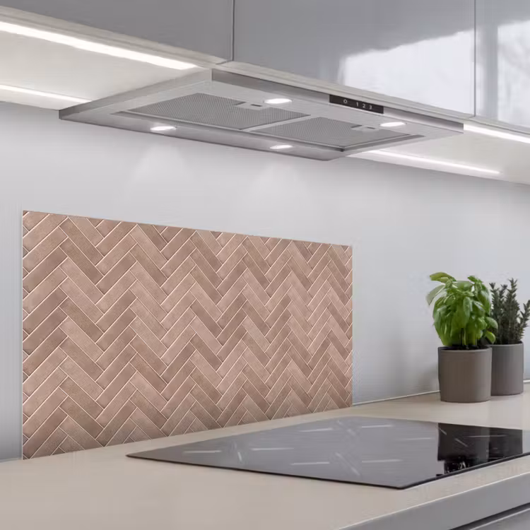 Visgraat - Wandtegel - Oudroze - Terracotta keuken achterwand spatscherm middel 899 -3d_schuin