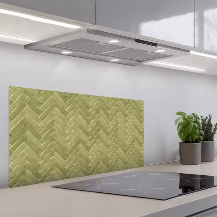 Visgraat - Wandtegel - Olijfgroen keuken achterwand spatscherm middel 899 -3d_schuin
