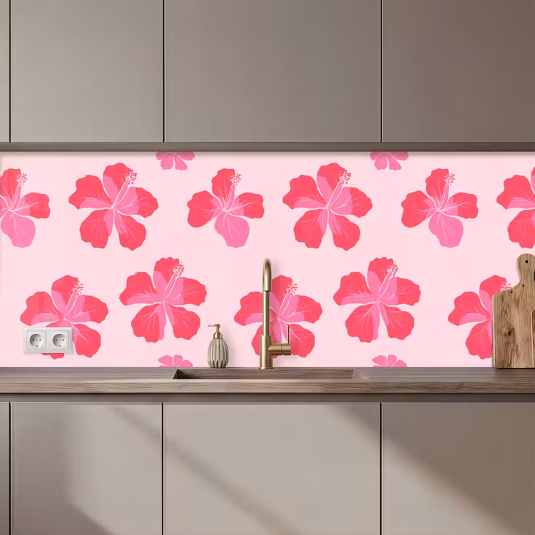 Hibiscus - Bloemen - Roze keuken achterwand 2 middel 871 zz_3dshopping