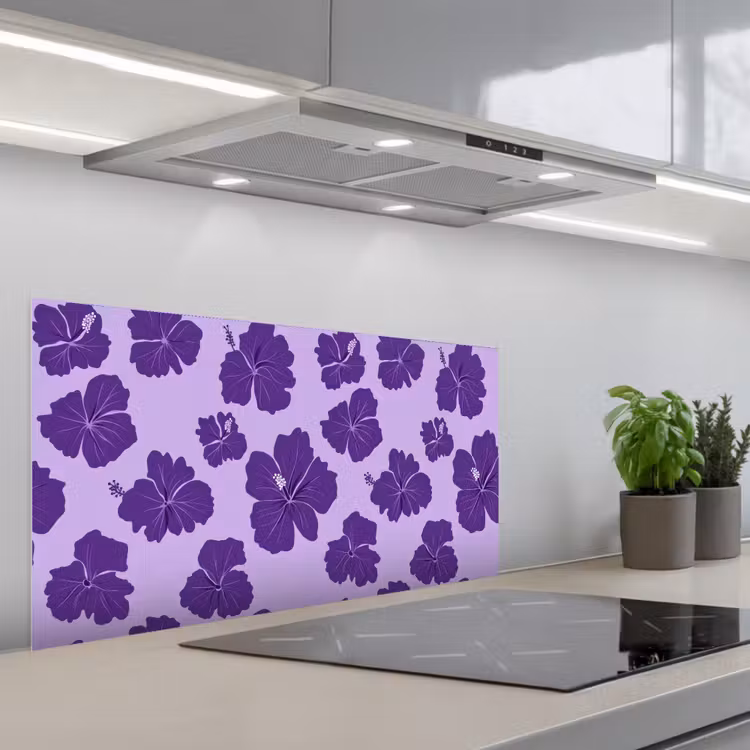 Hibiscus - Bloemen - Paars keuken achterwand spatscherm middel 899 -3d_schuin