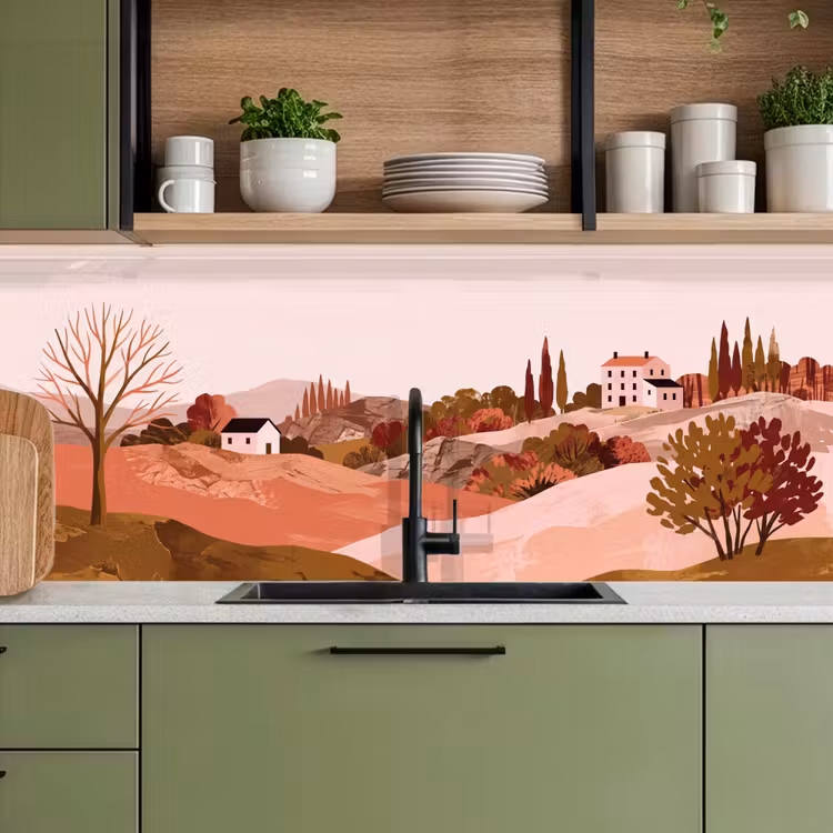 Heuvellandschap - Grafisch - Terracotta keuken achterwand 2 middel -sfeer3