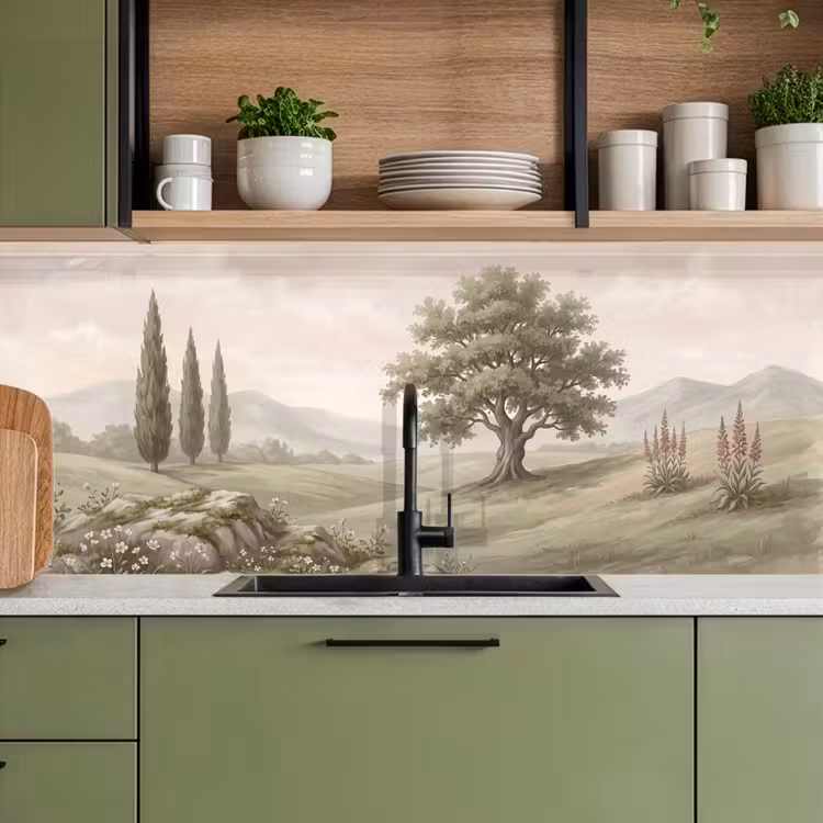 Heuvellandschap - Bomen - Natuur - Groen keuken achterwand 2 middel -sfeer3