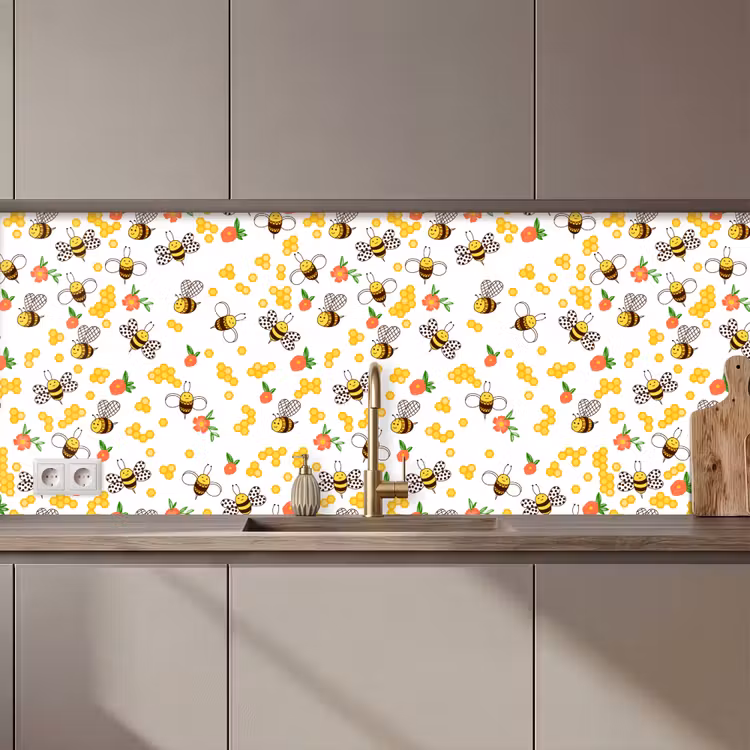 Honing - Bij - Bloemen - Patronen - Lente keuken achterwand 2 middel 871 zz_3dshopping