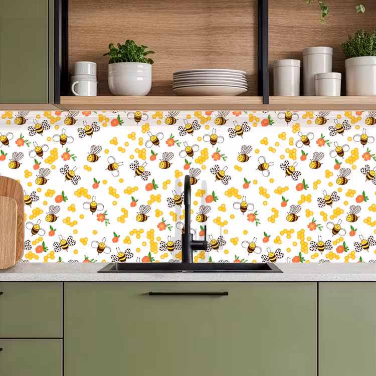 Honing - Bij - Bloemen - Patronen - Lente keuken achterwand 2 middel 871 -sfeer3