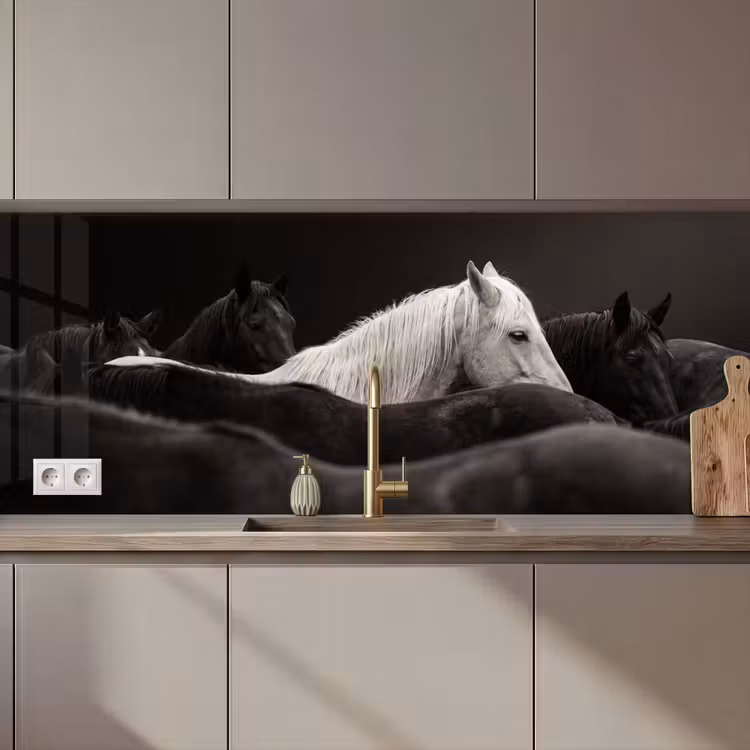 Paarden - Zwart - Wit - Kudde keuken achterwand 2 middel zz_3dshopping