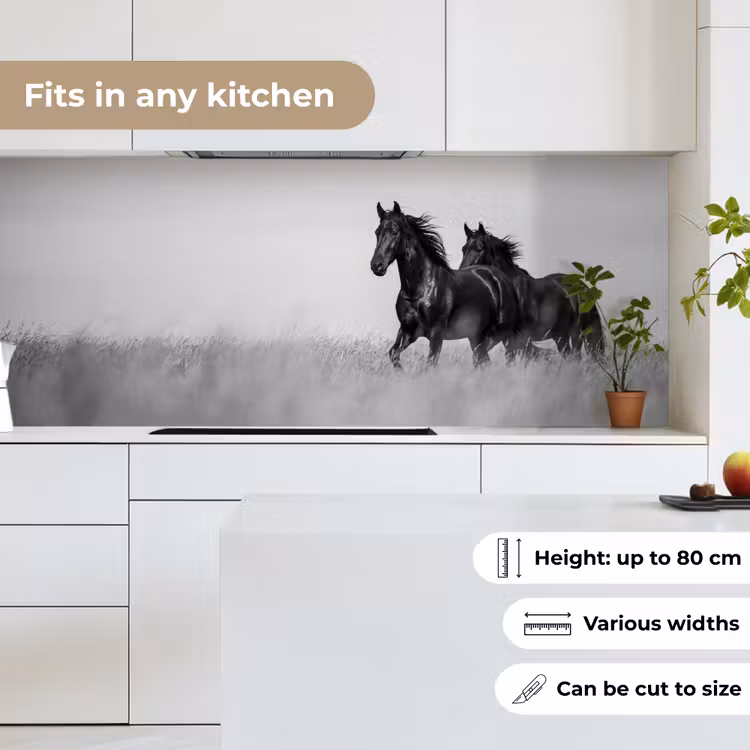 Paarden - Gras - Zwart - Wit keuken achterwand 2 middel -sfeer4_UK