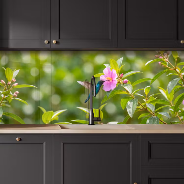 Kolibrie - Bloem - Natuur - Groen keuken achterwand 2 middel -sfeer1