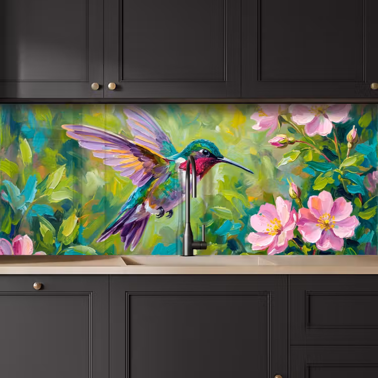 Kolibrie - Bloemen - Natuur - Kleurrijk keuken achterwand 2 middel -sfeer1