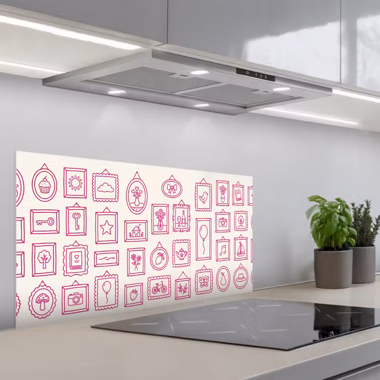 Illustratie - Collectie - Kunst - Minimalistisch - Roze keuken achterwand spatscherm middel -3d_schuin