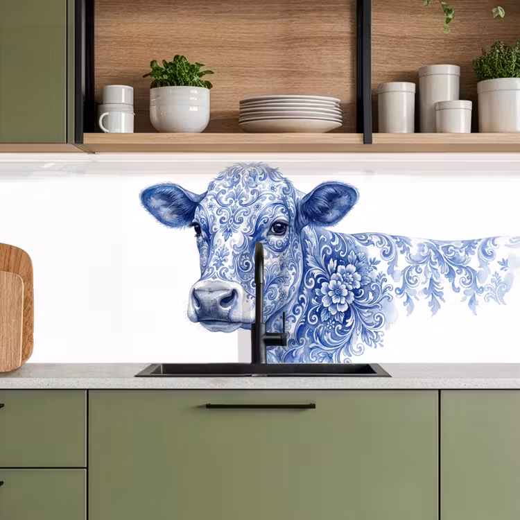 Illustratie - Koe - Blauw keuken achterwand 2 middel -sfeer3