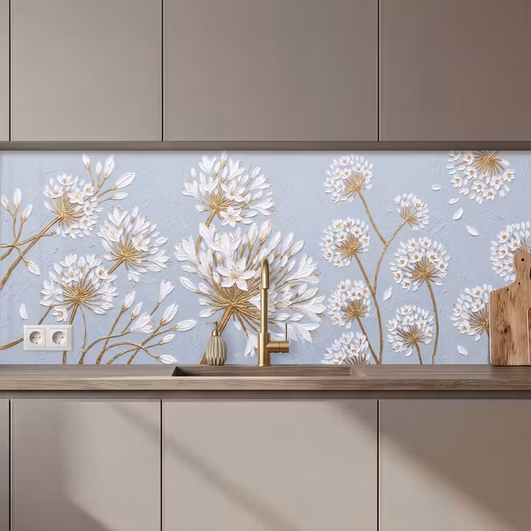 Illustratie - Bloemen - Blauw keuken achterwand 2 middel zz_3dshopping