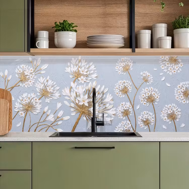 Illustratie - Bloemen - Blauw keuken achterwand 2 middel -sfeer3