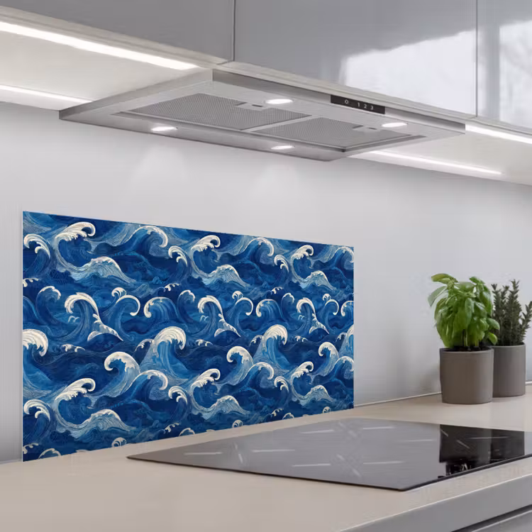 Japans - Oceaan - Golven - Blauw keuken achterwand spatscherm middel 899 -3d_schuin