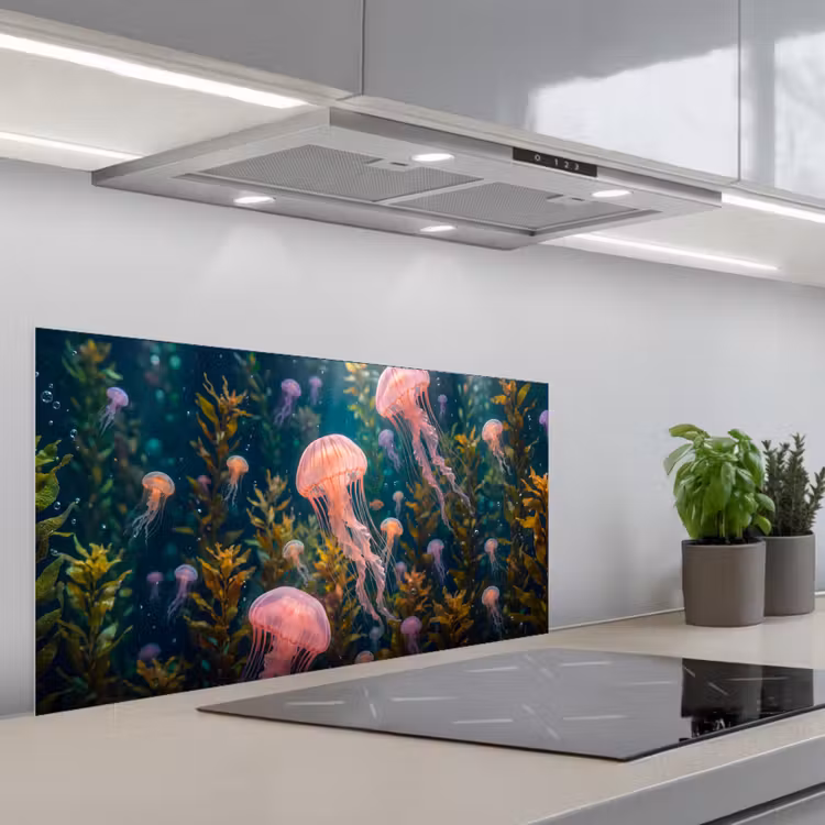 Kwal - Roze - Onderwater - Zeeleven - Dieren keuken achterwand spatscherm middel -3d_schuin