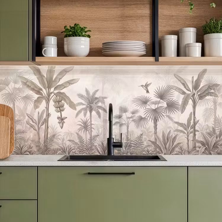 Jungle - Banenboom - Kolibrie - Beige keuken achterwand 2 middel -sfeer3