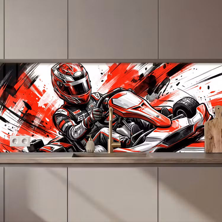 Kart - Coureur - Snelheid - Rood keuken achterwand 2 middel zz_3dshopping