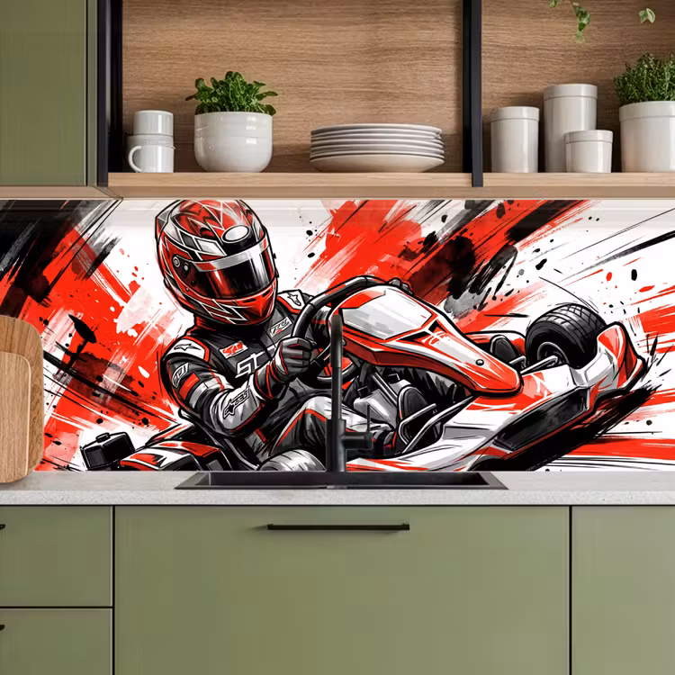 Kart - Coureur - Snelheid - Rood keuken achterwand 2 middel -sfeer3