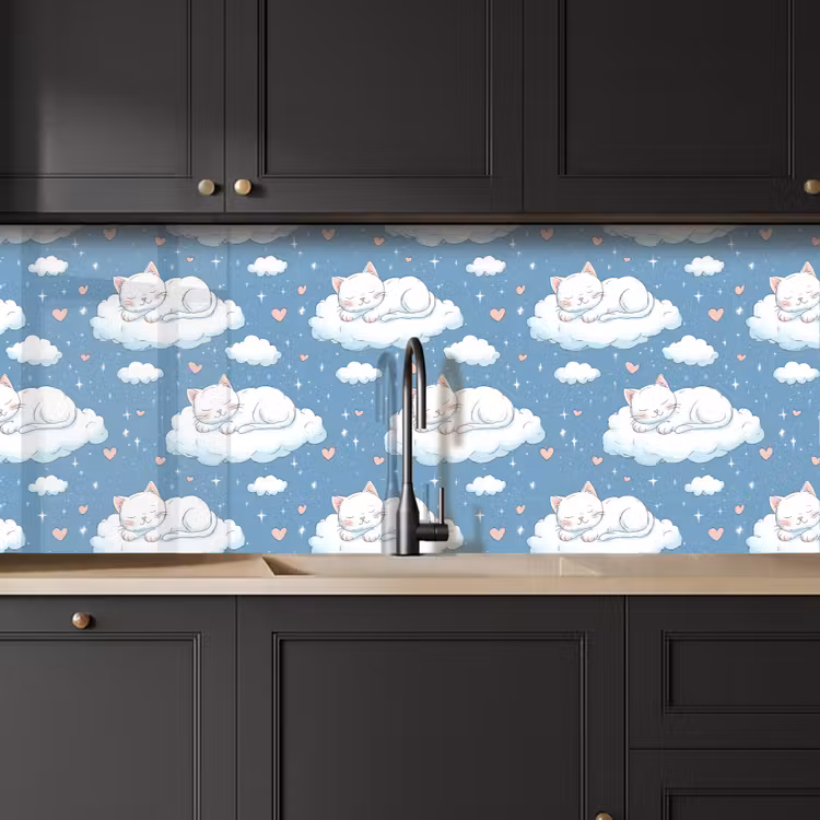 Kitten - Wolken - Blauw keuken achterwand 2 middel 871 -sfeer1