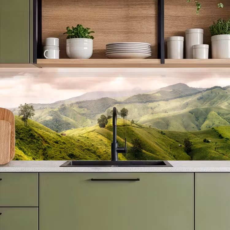 Landschap - Heuvels - Groen keuken achterwand 2 middel -sfeer3
