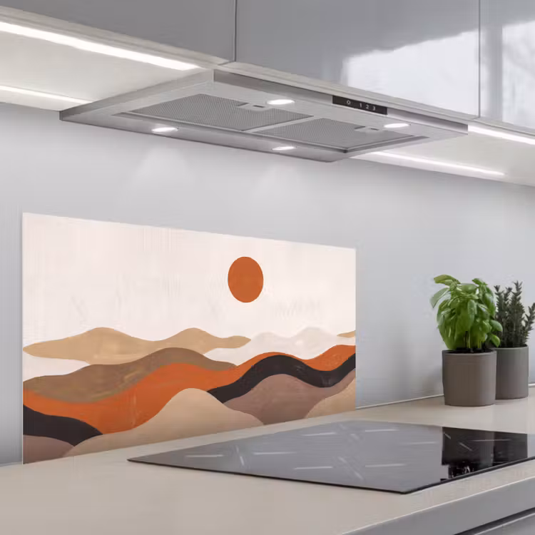 Landschap - Heuvels - Zon - Abstract - Oranje keuken achterwand spatscherm middel -3d_schuin