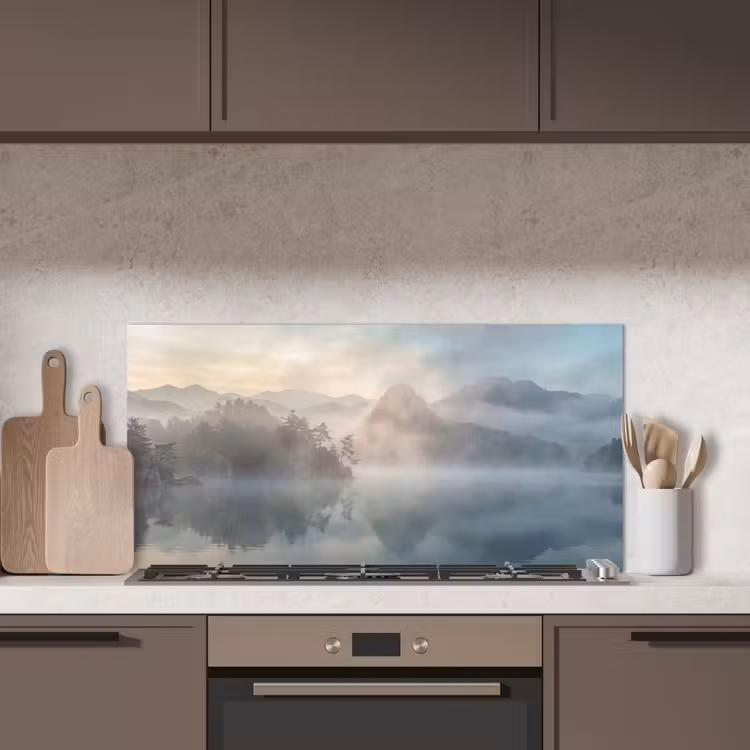Landschap - Bergen - Mist - Water - Natuur keuken achterwand spatscherm middel -sfeer2
