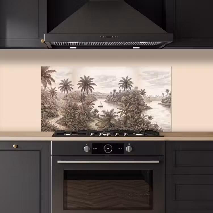 Landschap - Rivier - Boot - Tropisch - Vintage keuken achterwand spatscherm middel -sfeer1