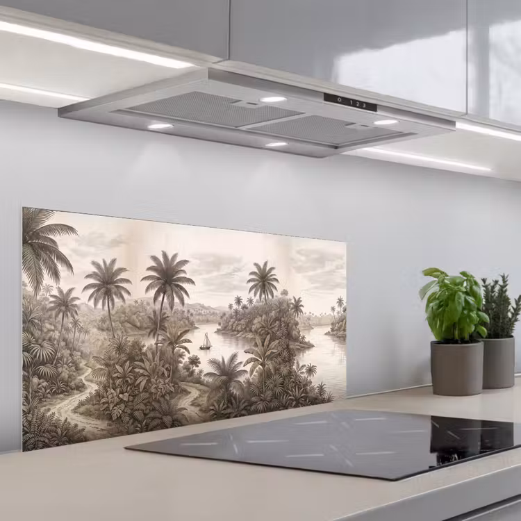 Landschap - Rivier - Boot - Tropisch - Vintage keuken achterwand spatscherm middel -3d_schuin