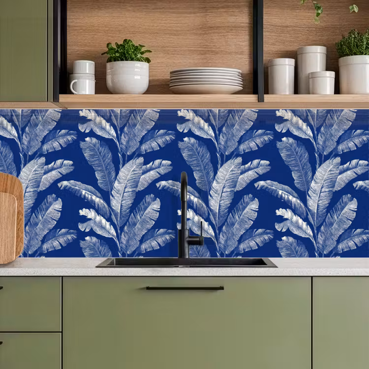Blad - Palm - Blauw keuken achterwand 2 middel 871 -sfeer3