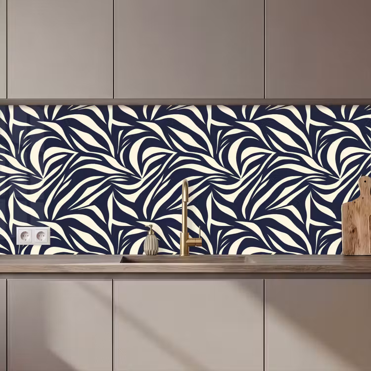 Bladvormen - Blauw - Patroon - Wit keuken achterwand 2 middel 871 zz_3dshopping