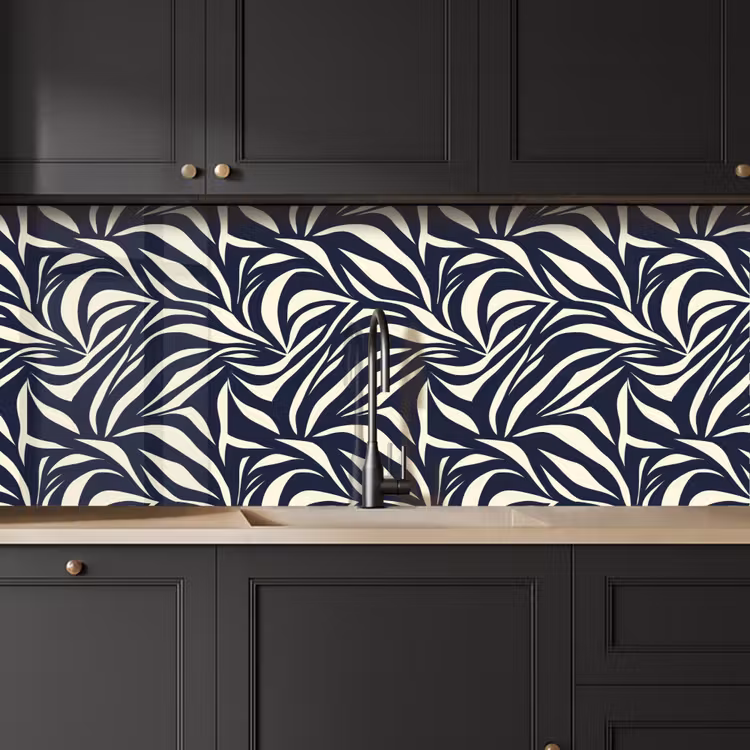 Bladvormen - Blauw - Patroon - Wit keuken achterwand 2 middel 871 -sfeer1