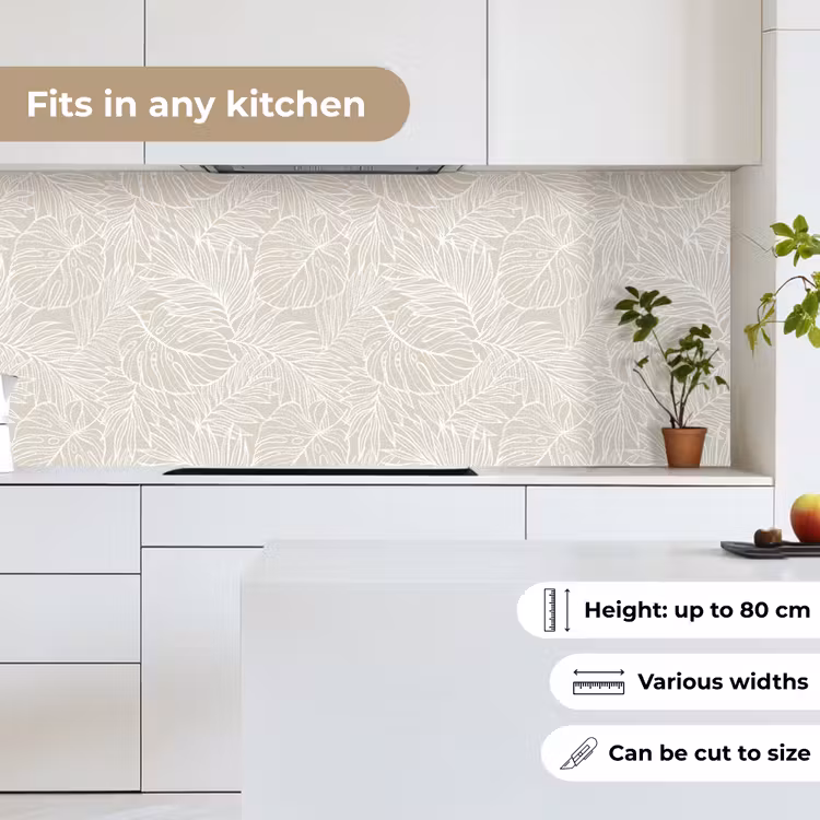 Bladeren - Beige - Monstera - Palm keuken achterwand 2 middel -sfeer4_UK