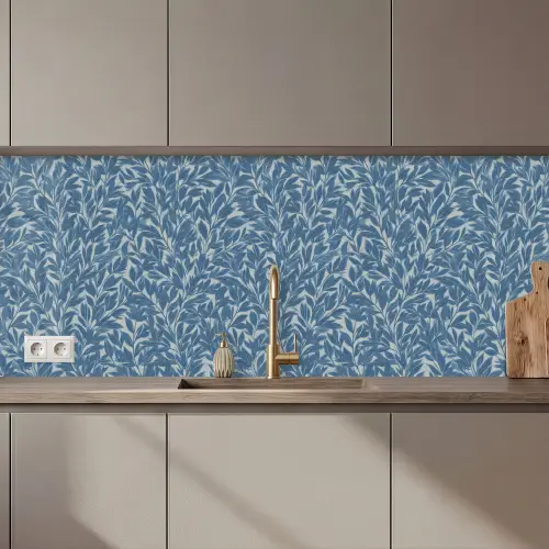 Bladeren - Klassiek - Patroon - Donkerblauw - Vintage keuken achterwand 2 middel 871 zz_3dshopping