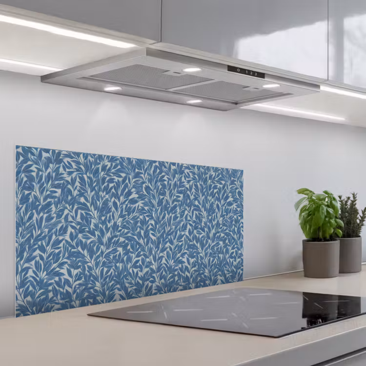 Bladeren - Klassiek - Patroon - Donkerblauw - Vintage keuken achterwand spatscherm middel 899 -3d_schuin