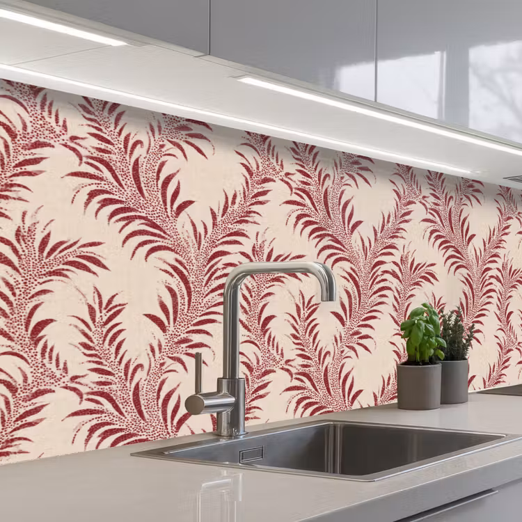 Bladeren - Linnen - Rood keuken achterwand 2 groot 857 -3d_schuin