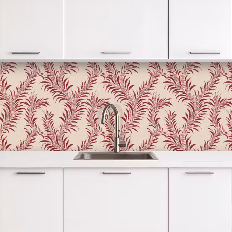 Bladeren - Linnen - Rood keuken achterwand 2 groot 857 -3d
