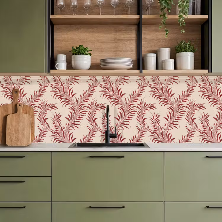Bladeren - Linnen - Rood keuken achterwand 2 groot 857 -sfeer3
