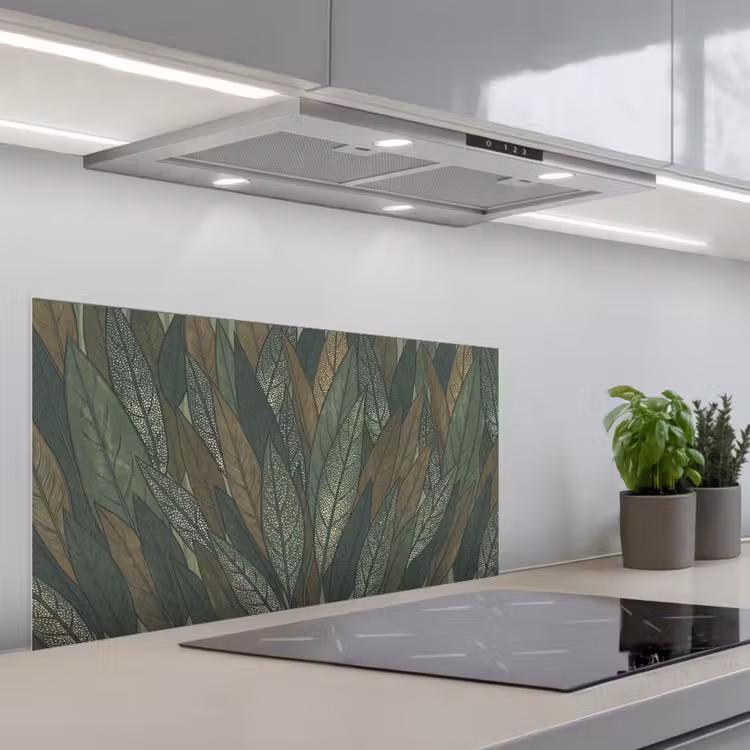 Bladeren - Patroon - Gestippeld - Natuur - Groen keuken achterwand spatscherm middel -3d_schuin