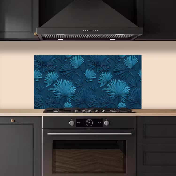 Bladeren - Reliëf - Patroon - Oceaanblauw - Modern keuken achterwand spatscherm middel 899 -sfeer1