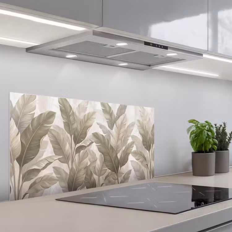 Bladeren - Tropisch - Natuur - Abstract - Beige keuken achterwand spatscherm middel -3d_schuin
