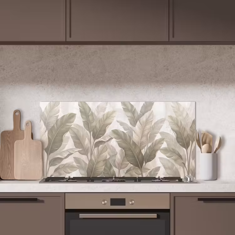 Bladeren - Tropisch - Natuur - Abstract - Beige keuken achterwand spatscherm middel -sfeer2
