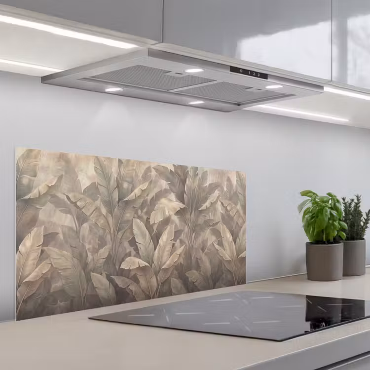 Bladeren - Tropisch - Natuur - Modern - Beige keuken achterwand spatscherm middel -3d_schuin